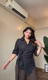 Linen Wrap Sculpted Tie-UP Shirt