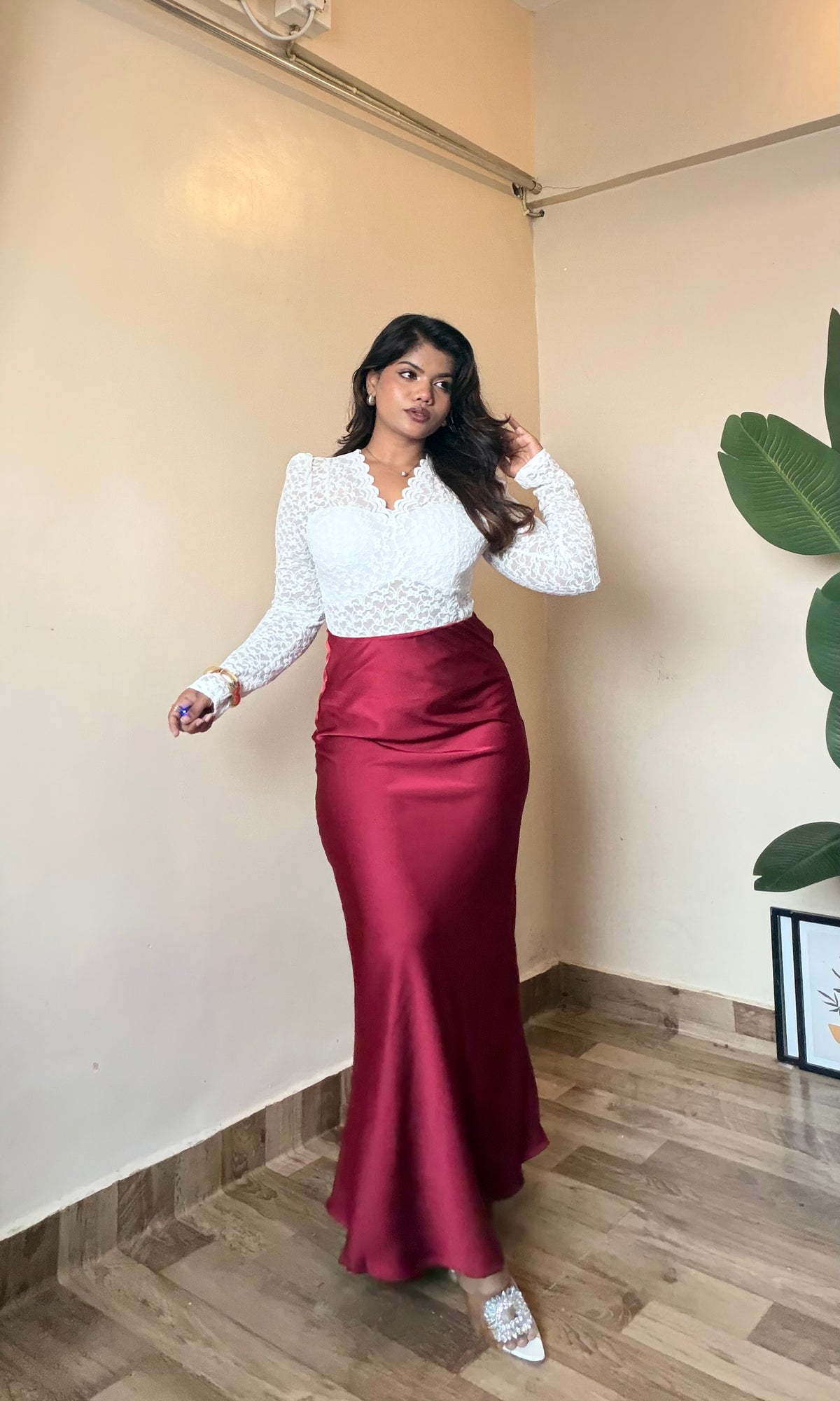 Premium Red Wine Satin Skirt