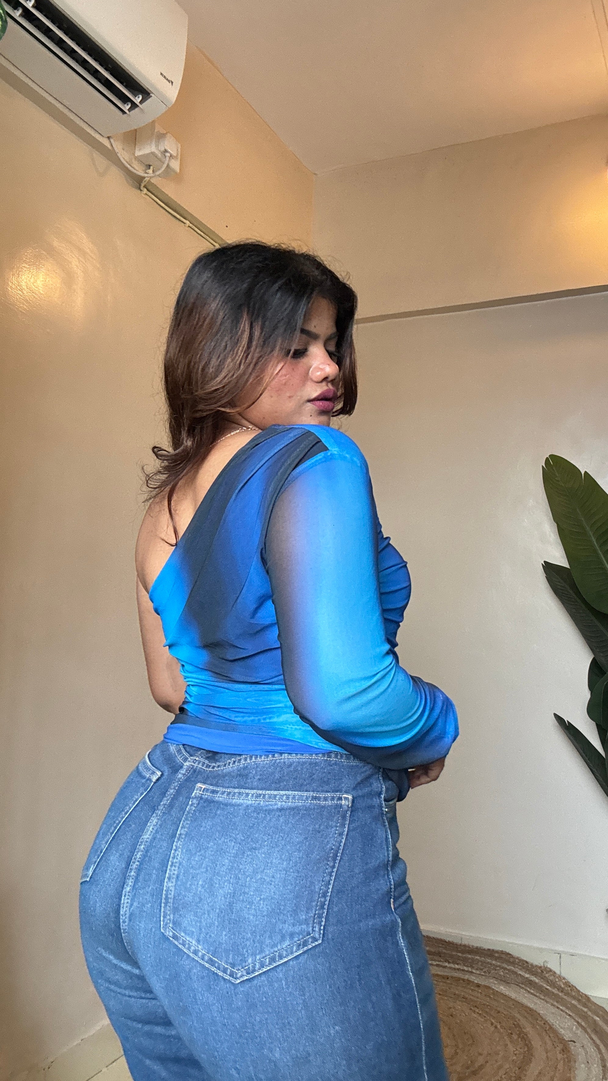 Blue Tie-Dye One Shoulder Top