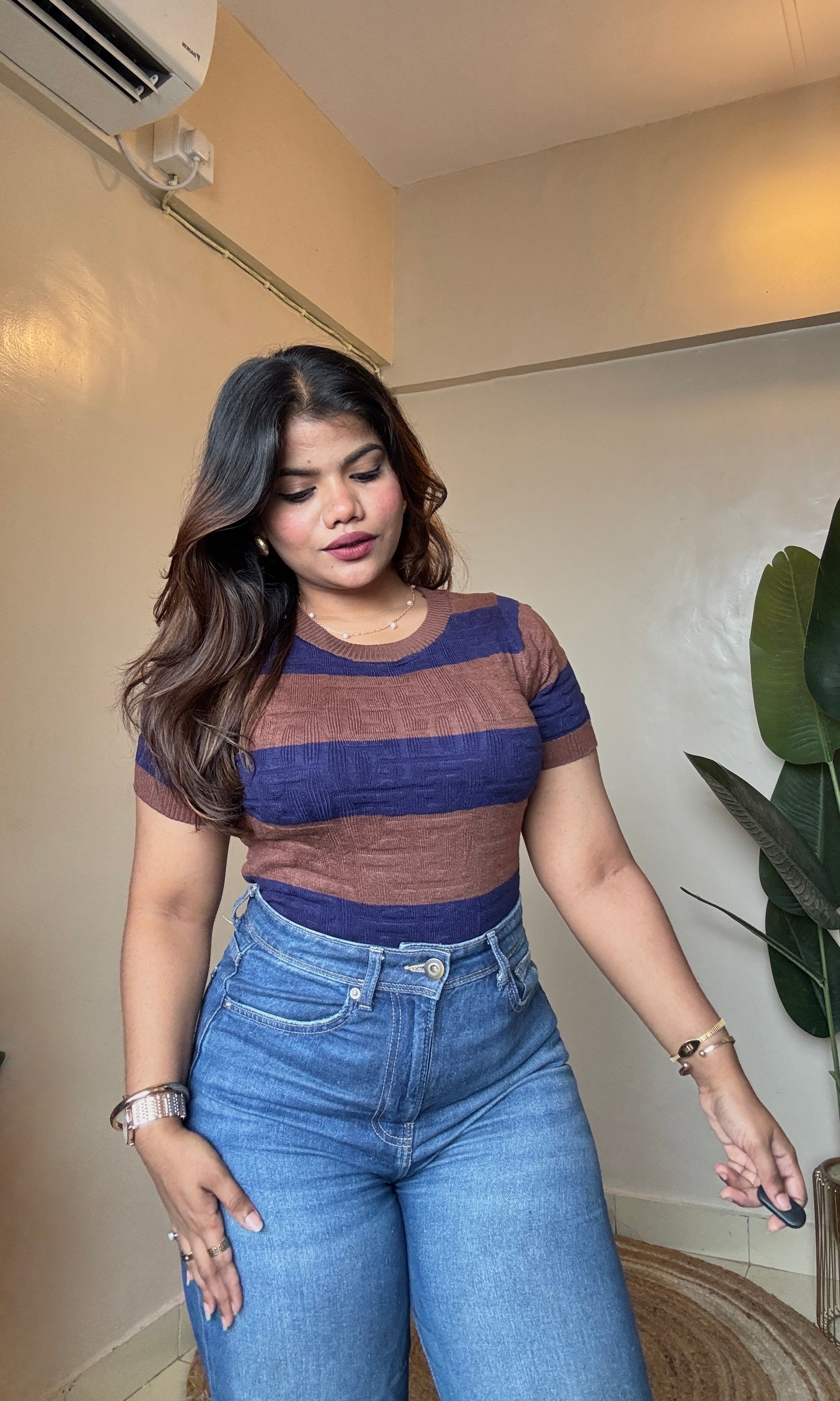 Old-Money Striped Round Neck Top