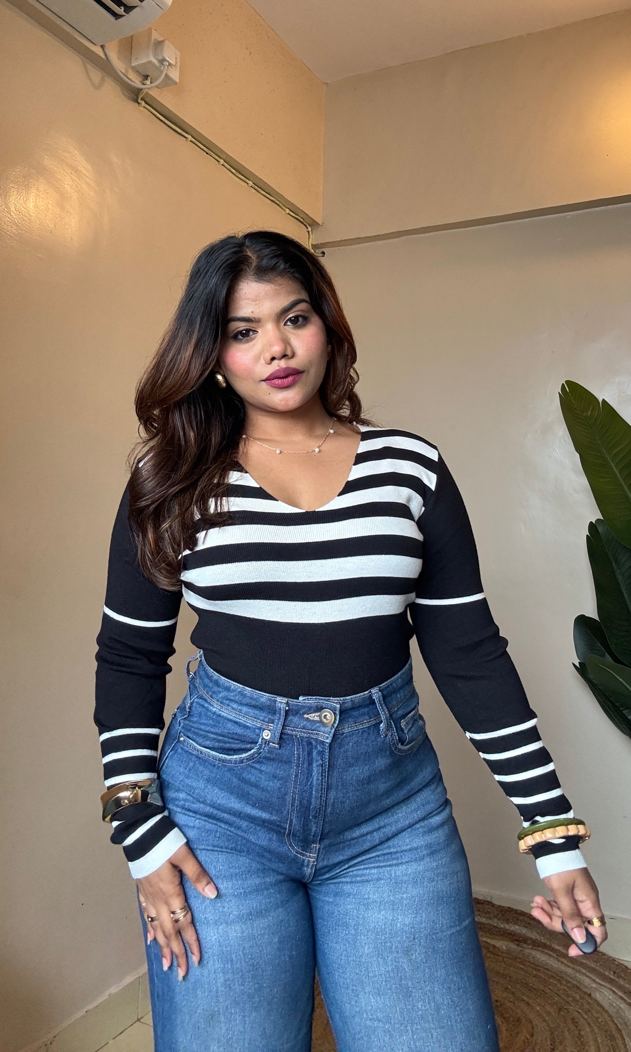 V Neck Striped Top