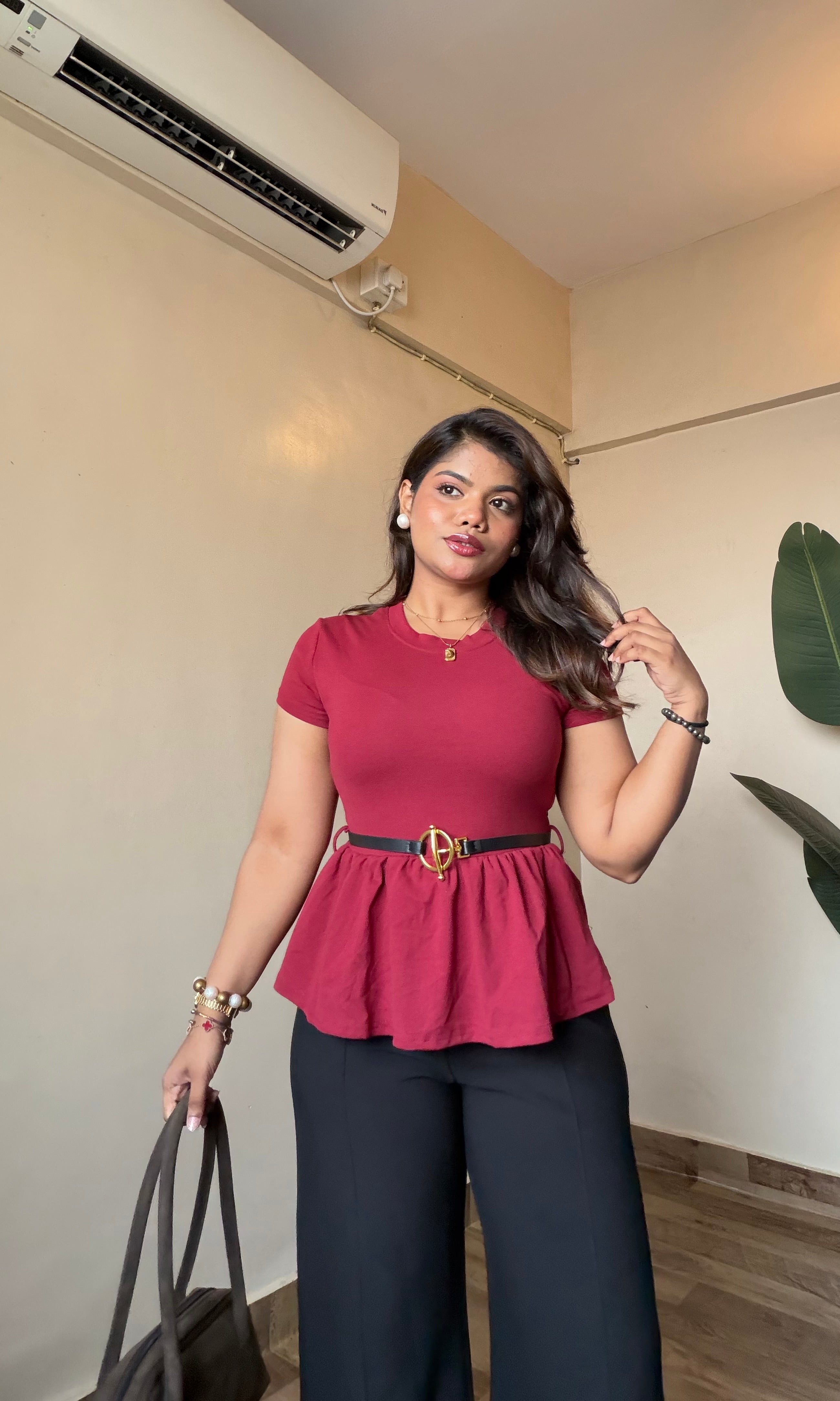 Peplum Style Top With Belt