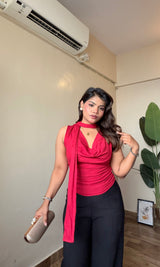 Cowl Neck With Scarf Sleeveles