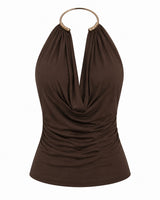 Ruched Metallic Halter Neck Top