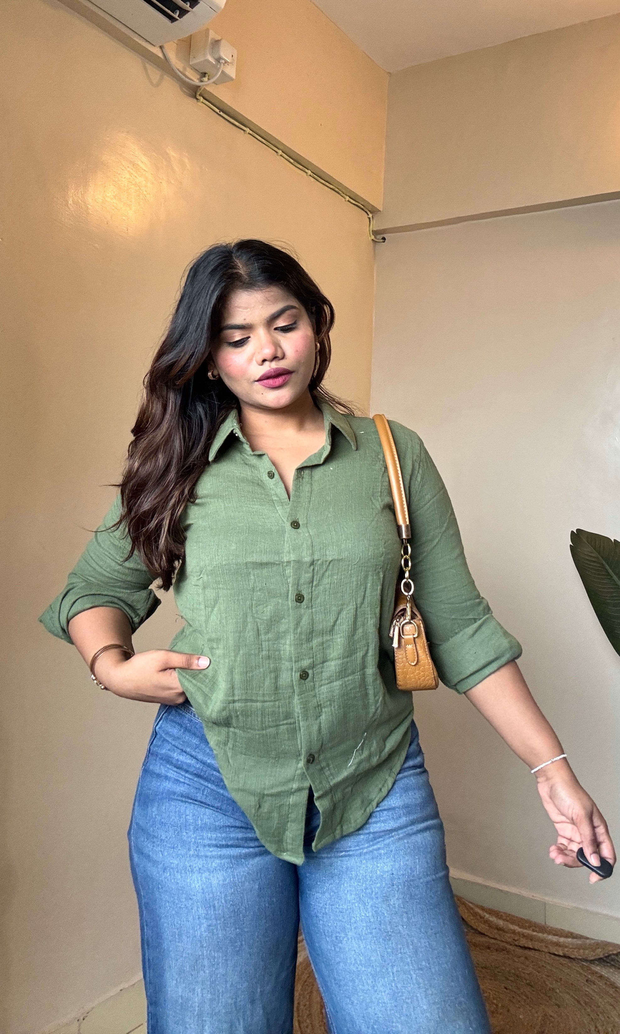 Olive Green Cotton Mulmul Shirt