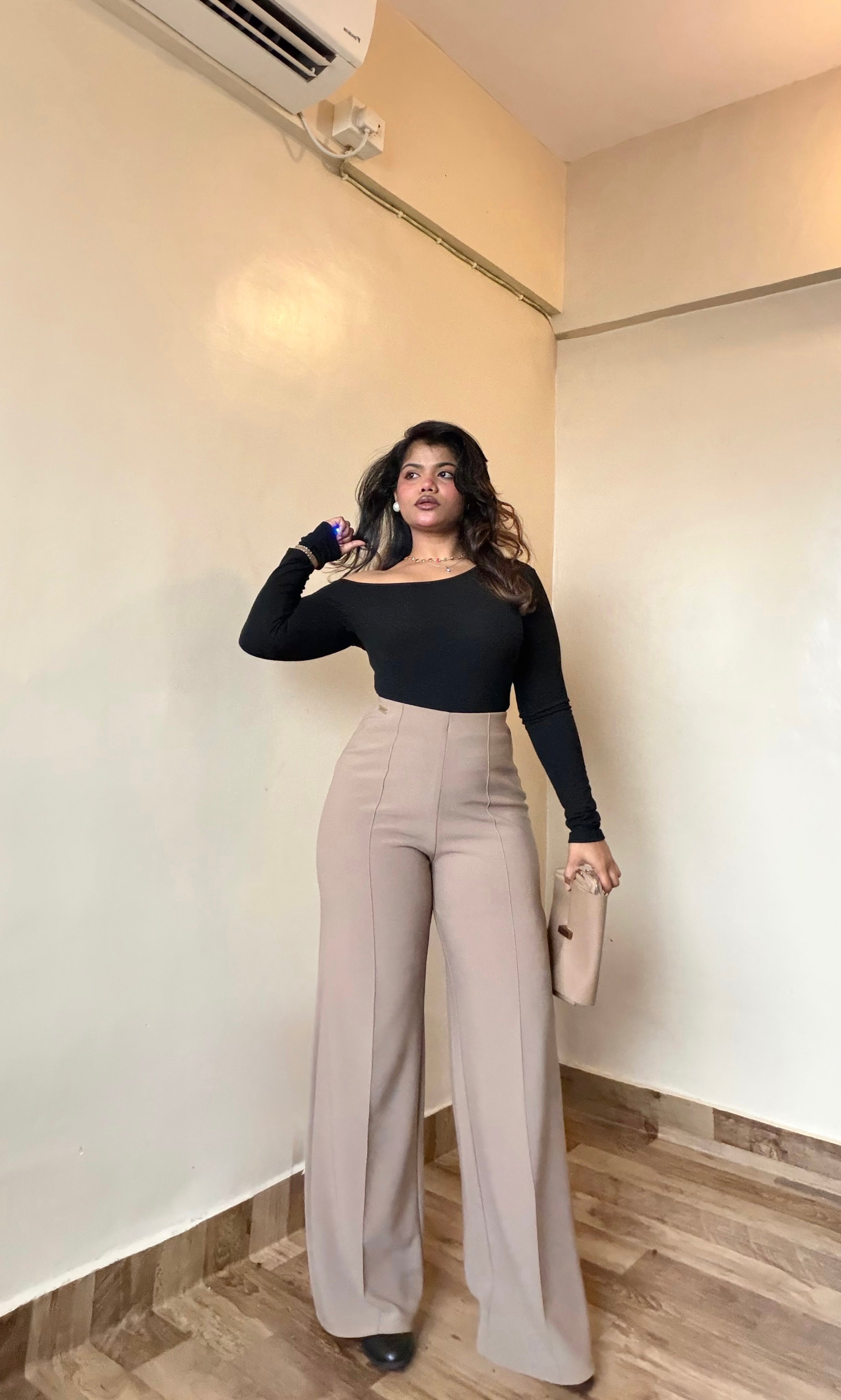 Premium Beige Sculpted Flared Pant