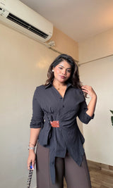 Wrap Wrinkle-Free Tie-Up Shirt