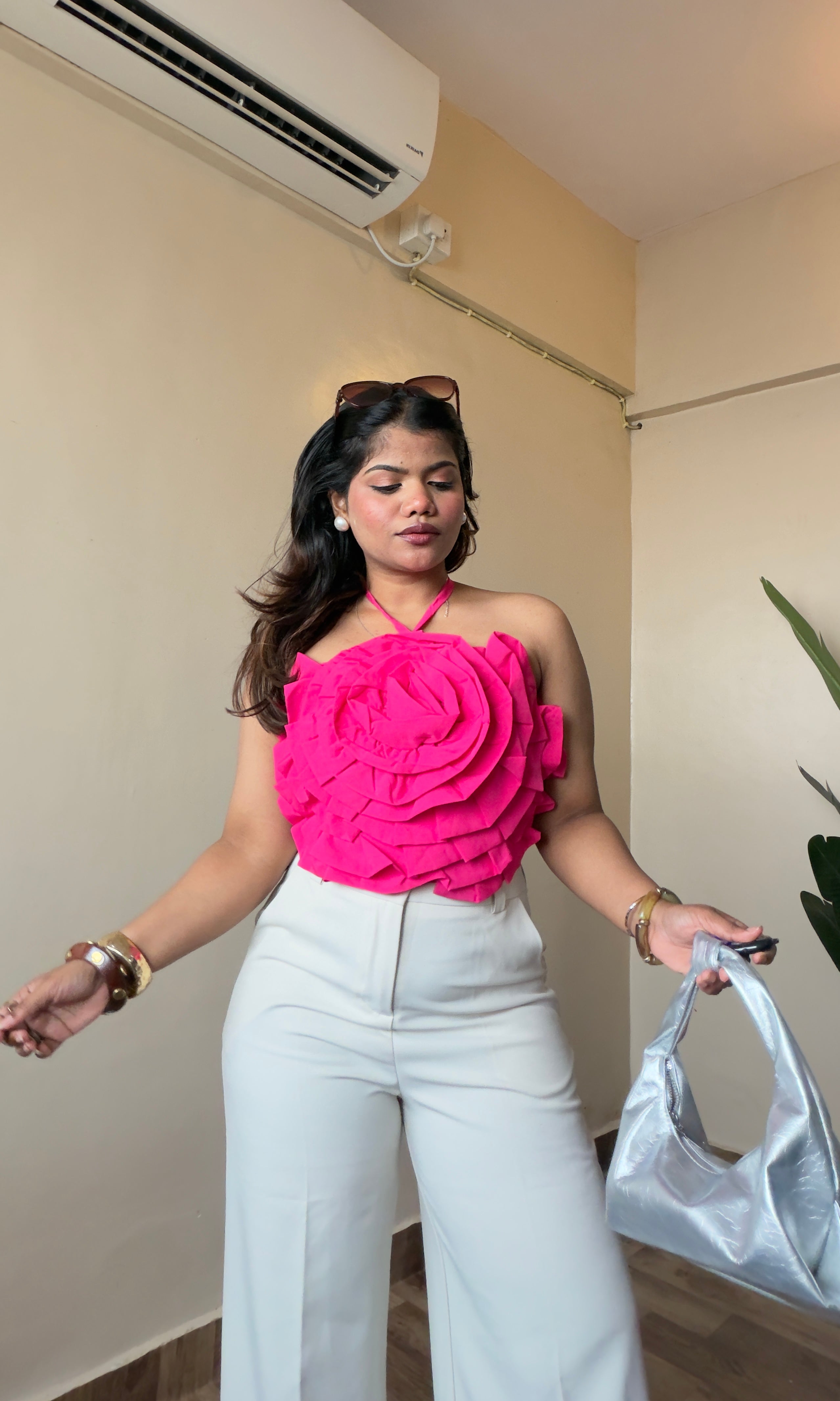 Rose Patterned Halter Neck Top