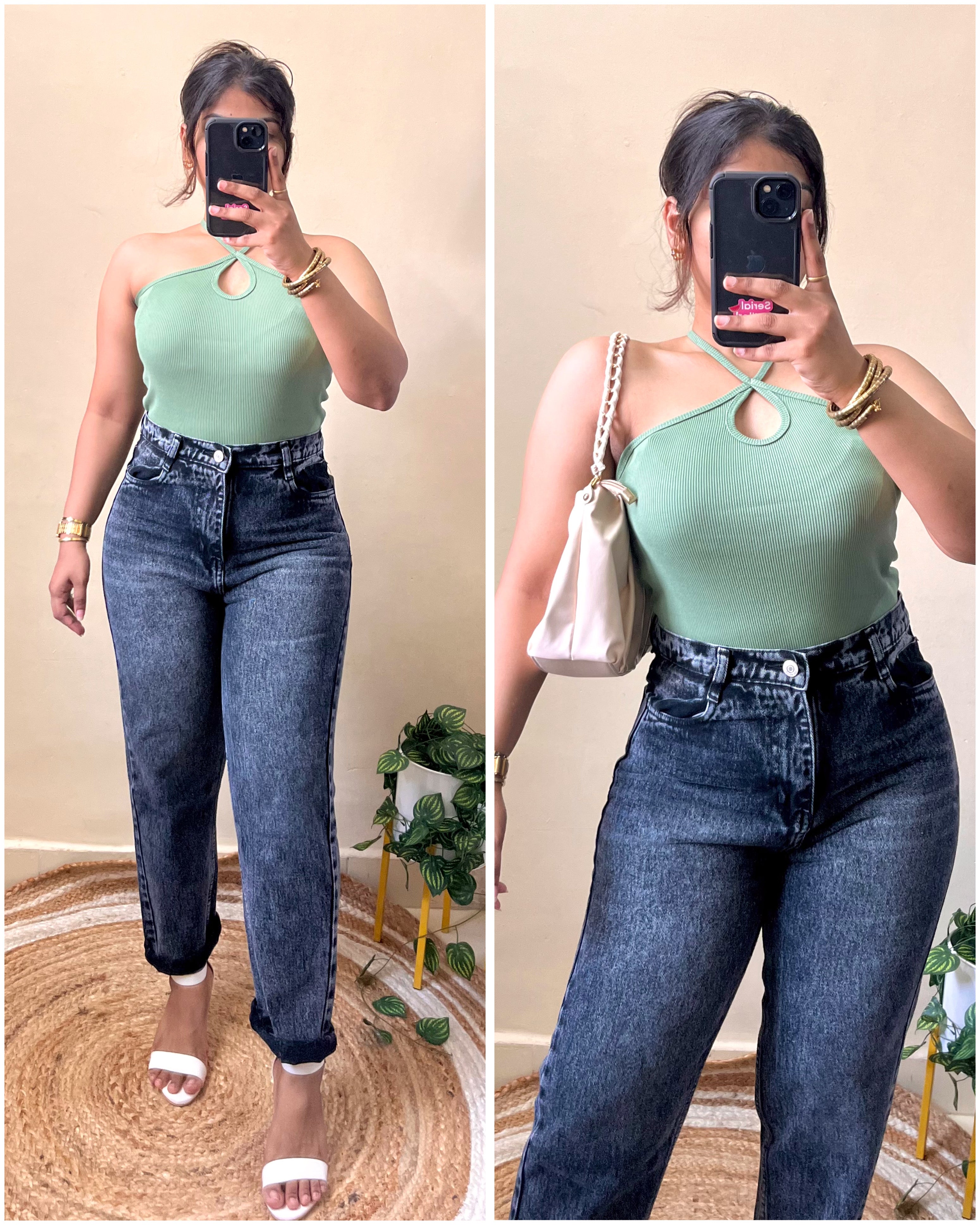 Charcoal Grey High Waist Mom Fit Jeans