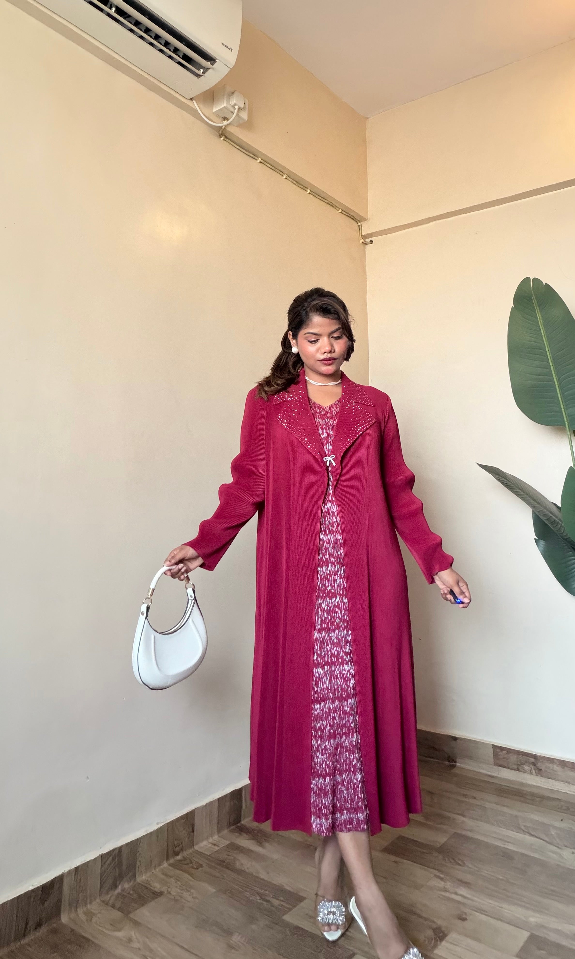 Pleated Wrinkle Magic Jacket Style Dress – Burgundy Bae Pleated Wrinkle Magic Jacket Style Dress – Burgundy Bae