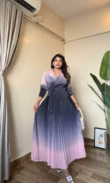 Ombre Pleated Tie-Up Dress