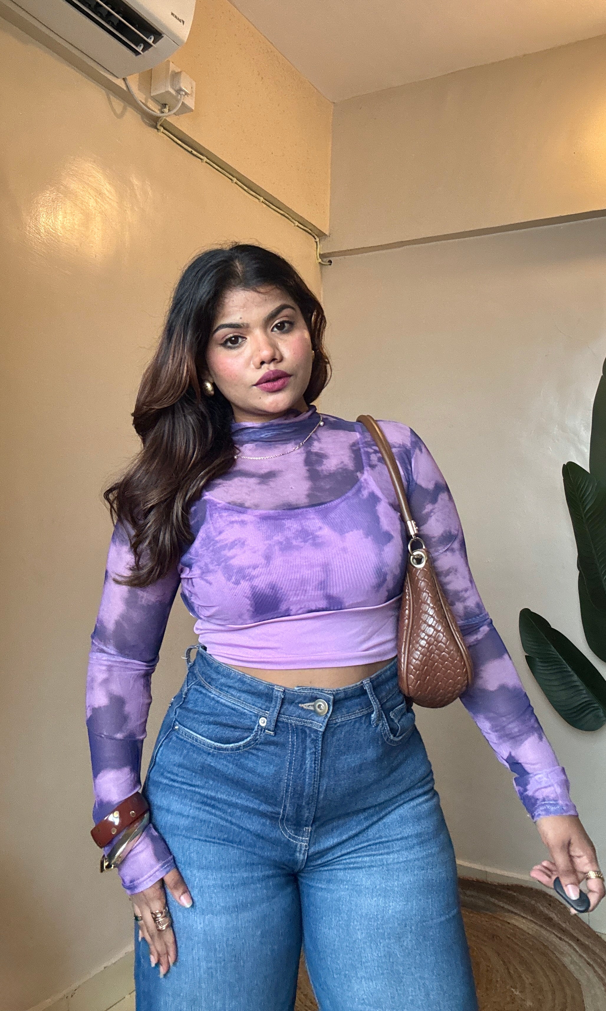 Purple Marble Print Mesh Padded Top