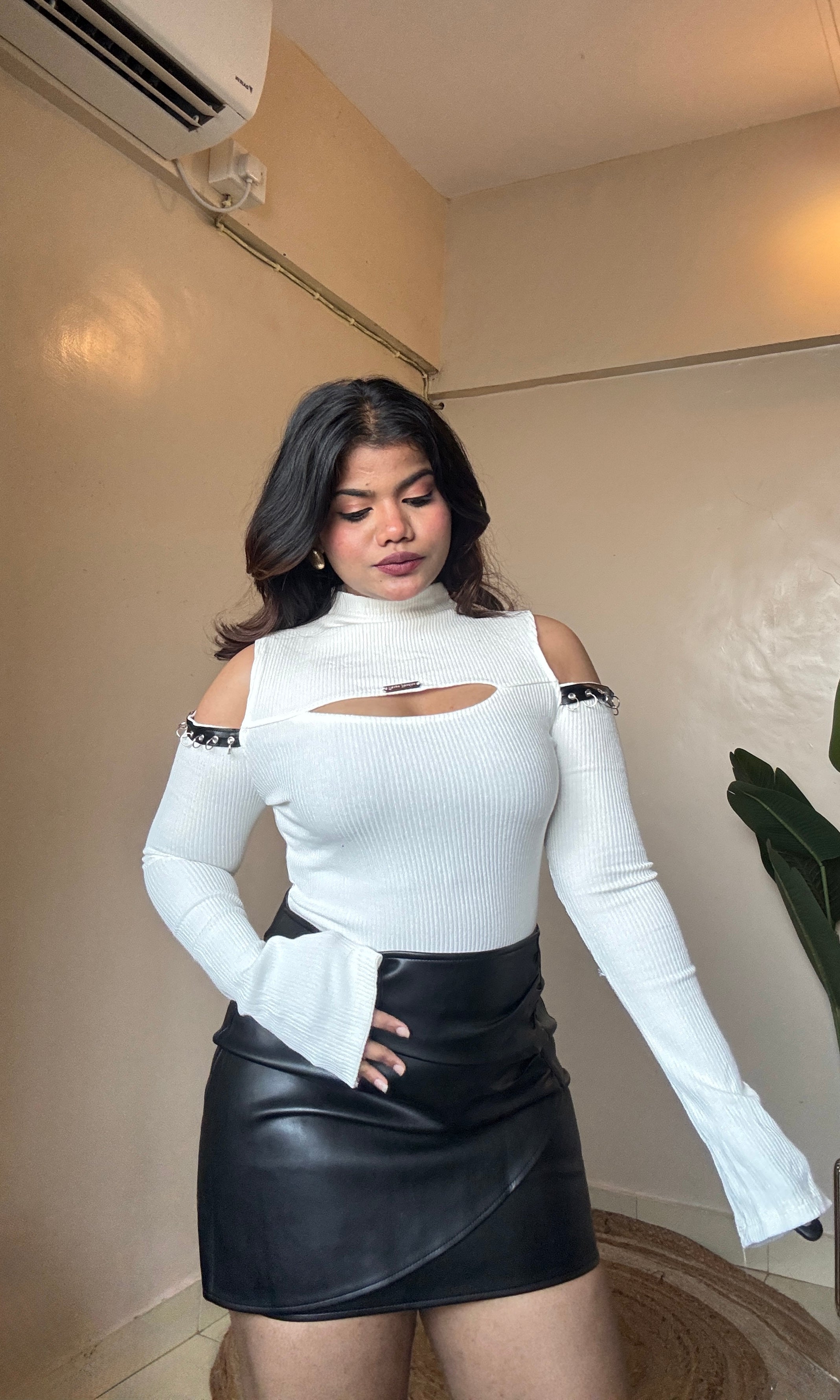 White Cut-Out Cold Shoulder Top