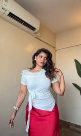 One Shoulder Ruffle Side Tie-Up Top