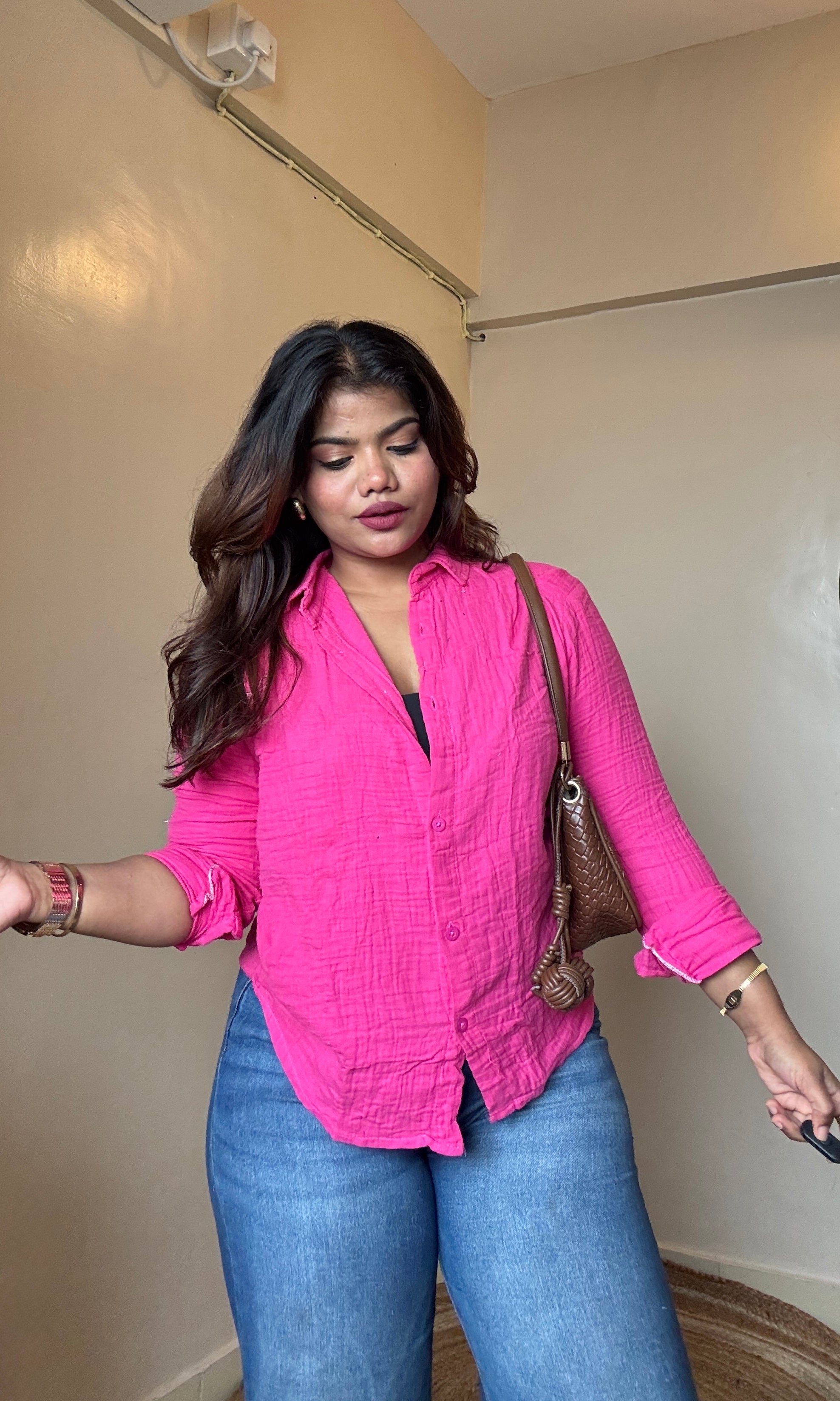 Fuchsia Pink Cotton Mulmul Shirt