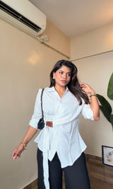 Striped cotton wrap shirt