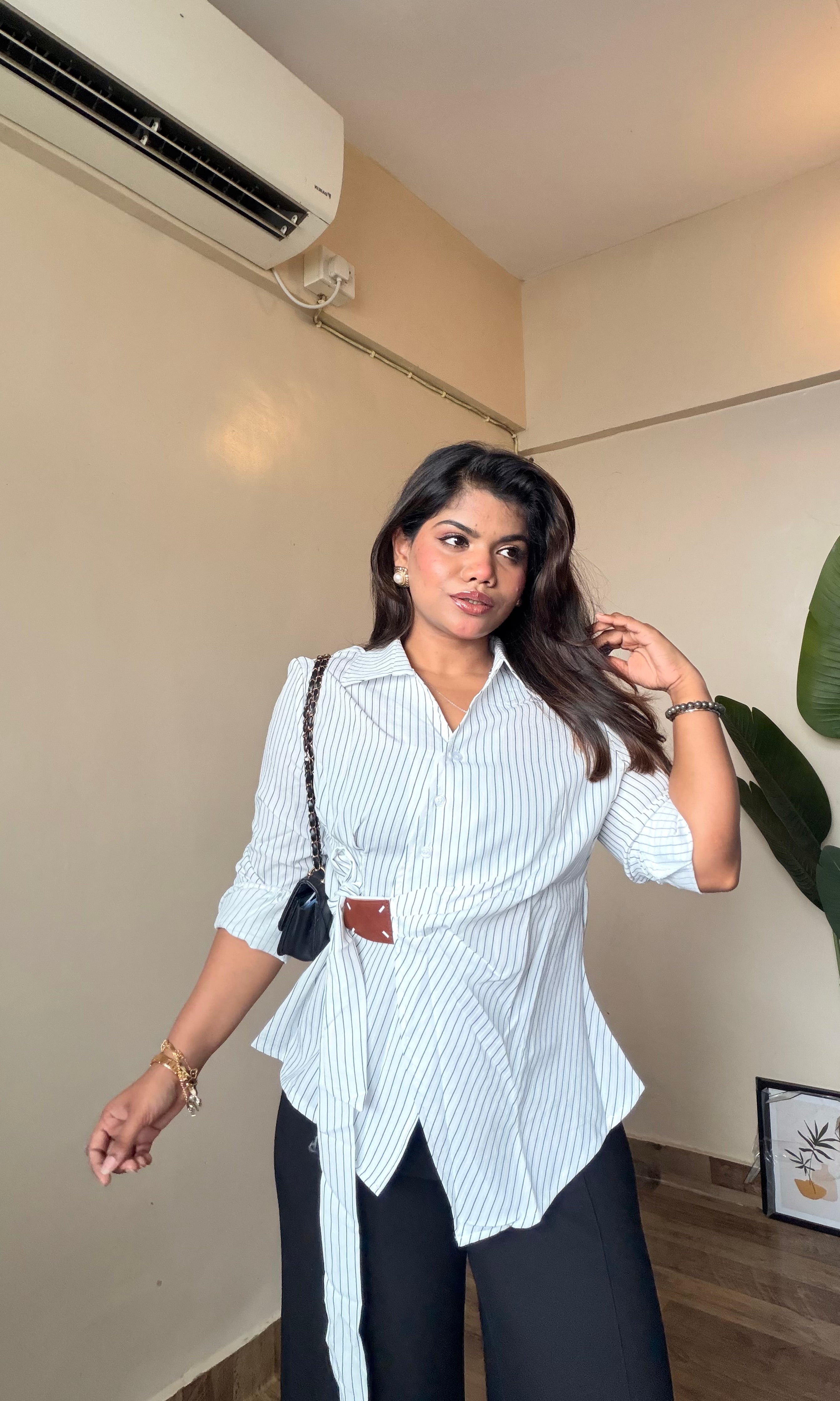 Striped cotton wrap shirt