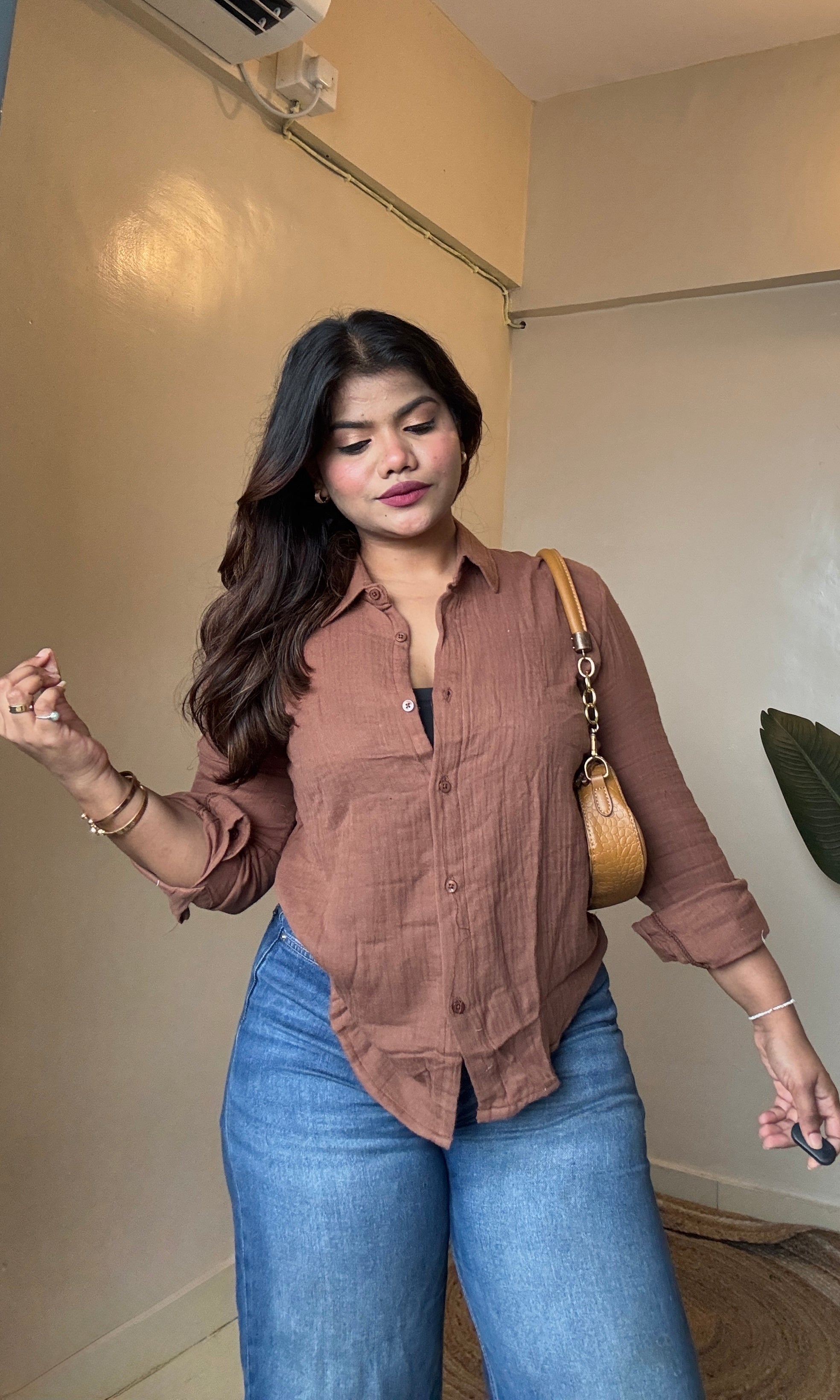 Brown Cotton Mulmul Shirt