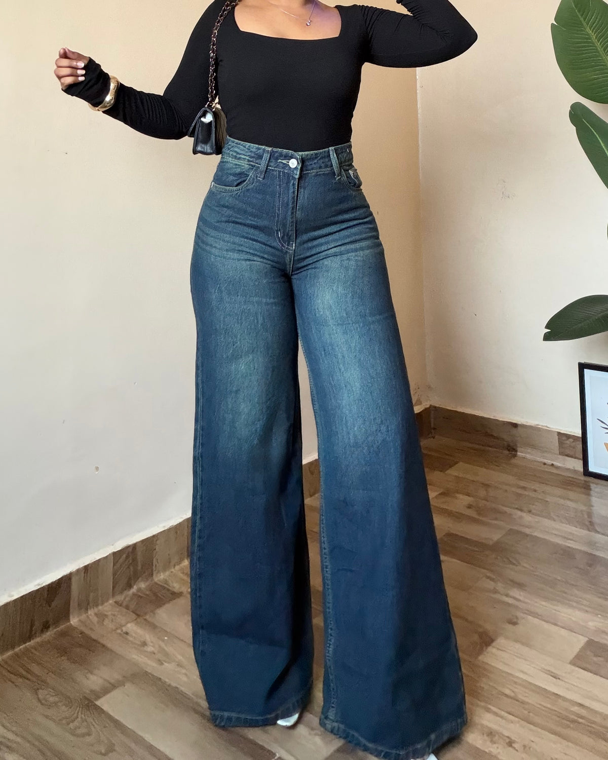 Blue Super Wide Leg Jeans