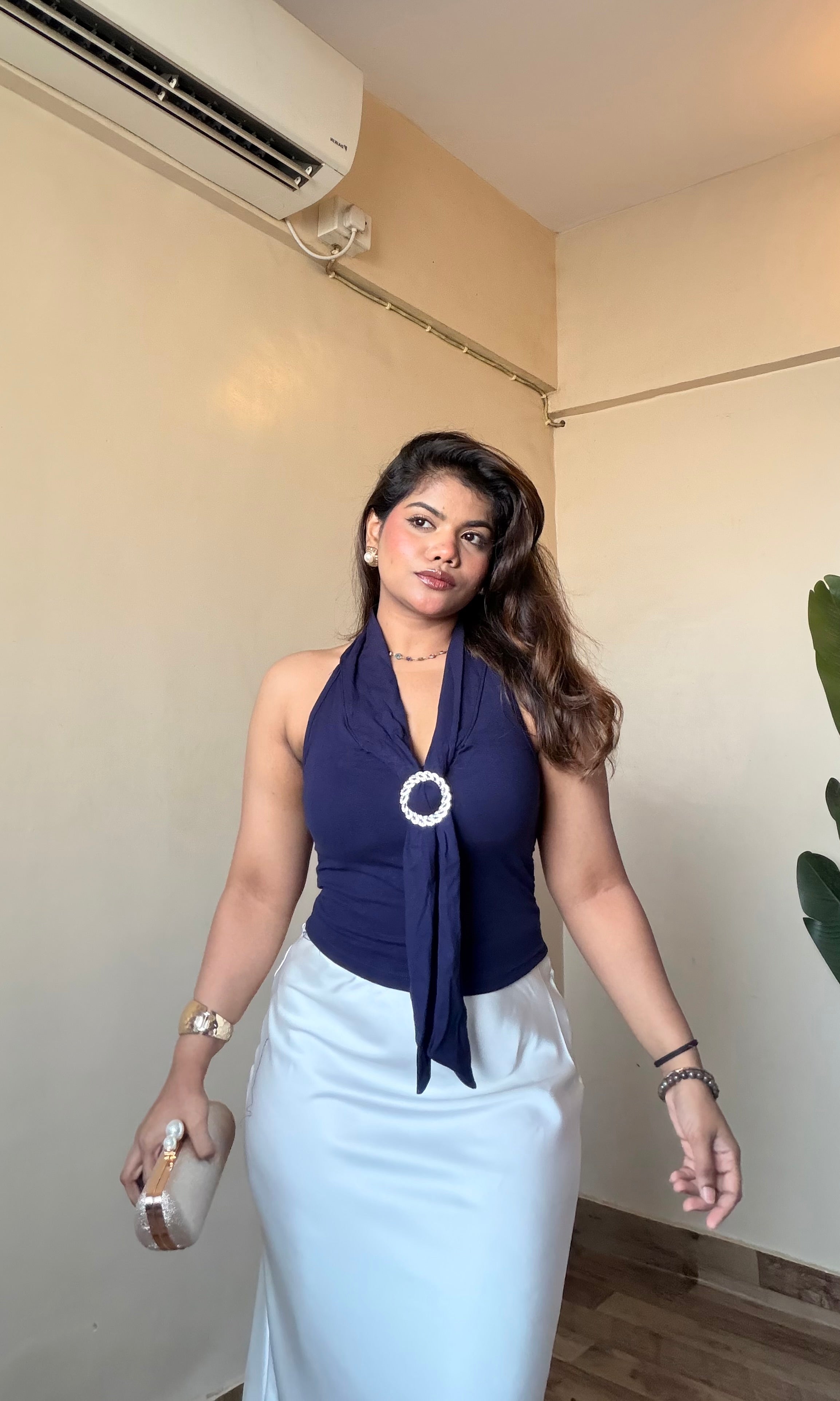 Halter Neck Diamond Broch Detailing Top