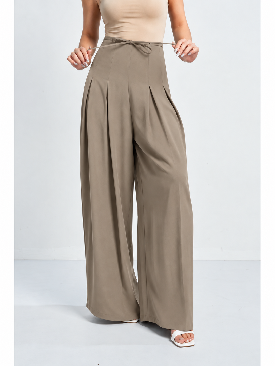 Pleated Knot Detailing High Waist Trouser
