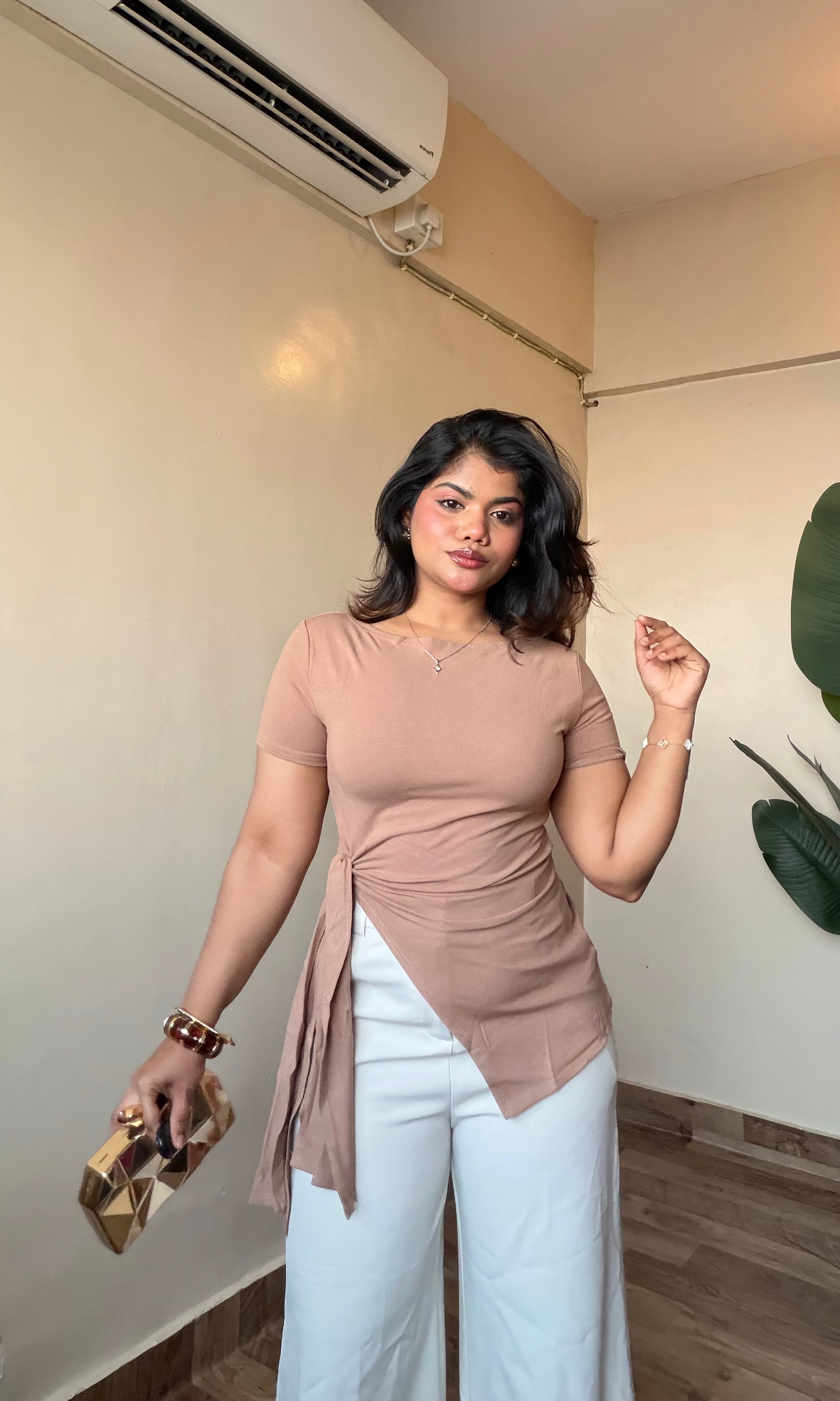 Asymmetric Tie-Up Half Sleeve Top - #2371