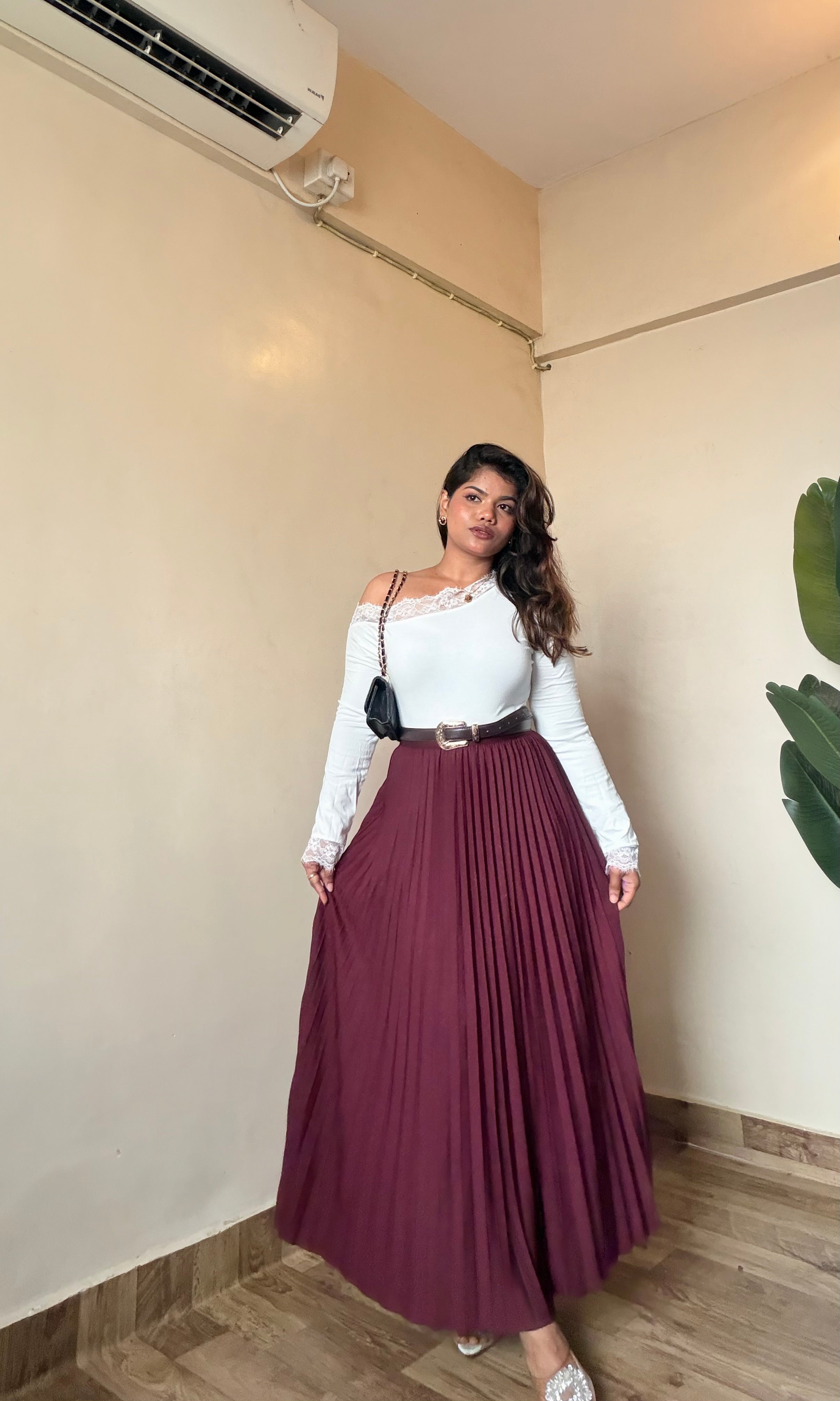 Premium Solid Sparkling Pleated Skirt