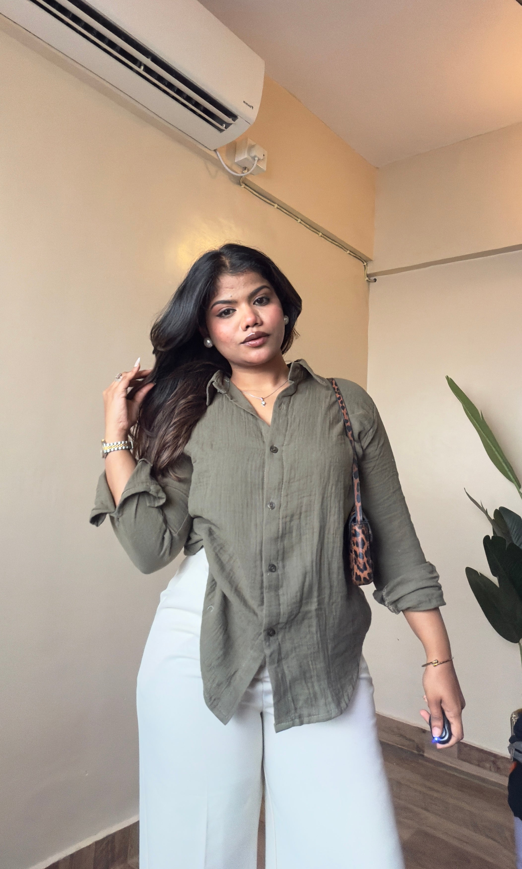 Olive Green Cotton Mulmul Shirt