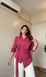 Striped Tie-Up Wrap Shirt