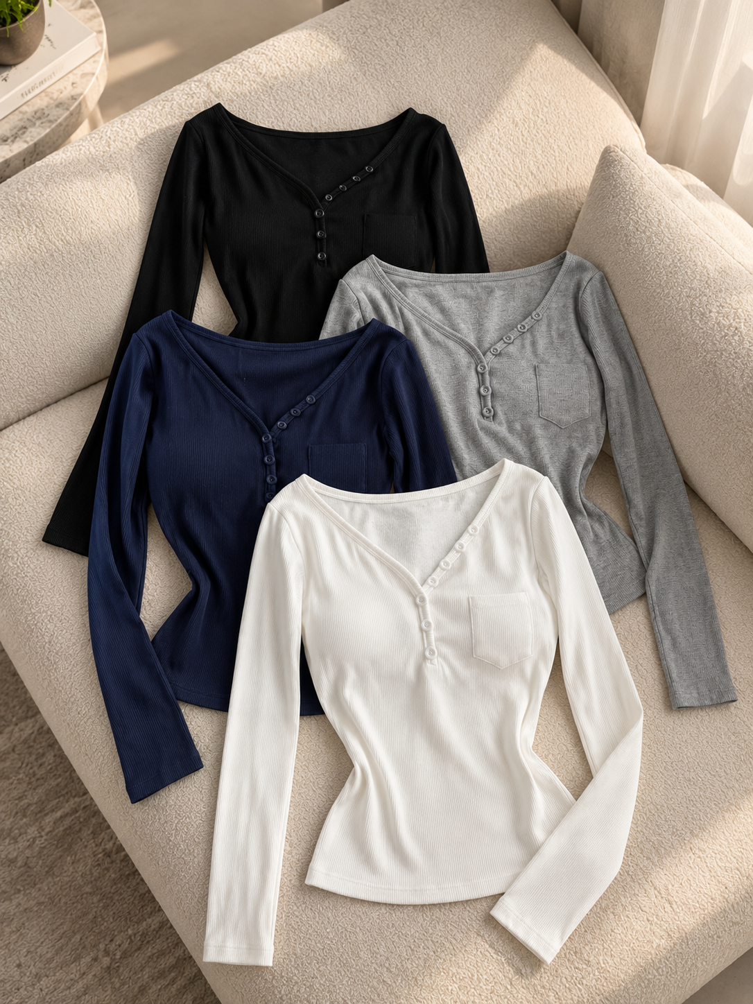 Henley Top In-Built Padded
