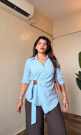 Wrap Wrinkle-Free Tie-Up Shirt