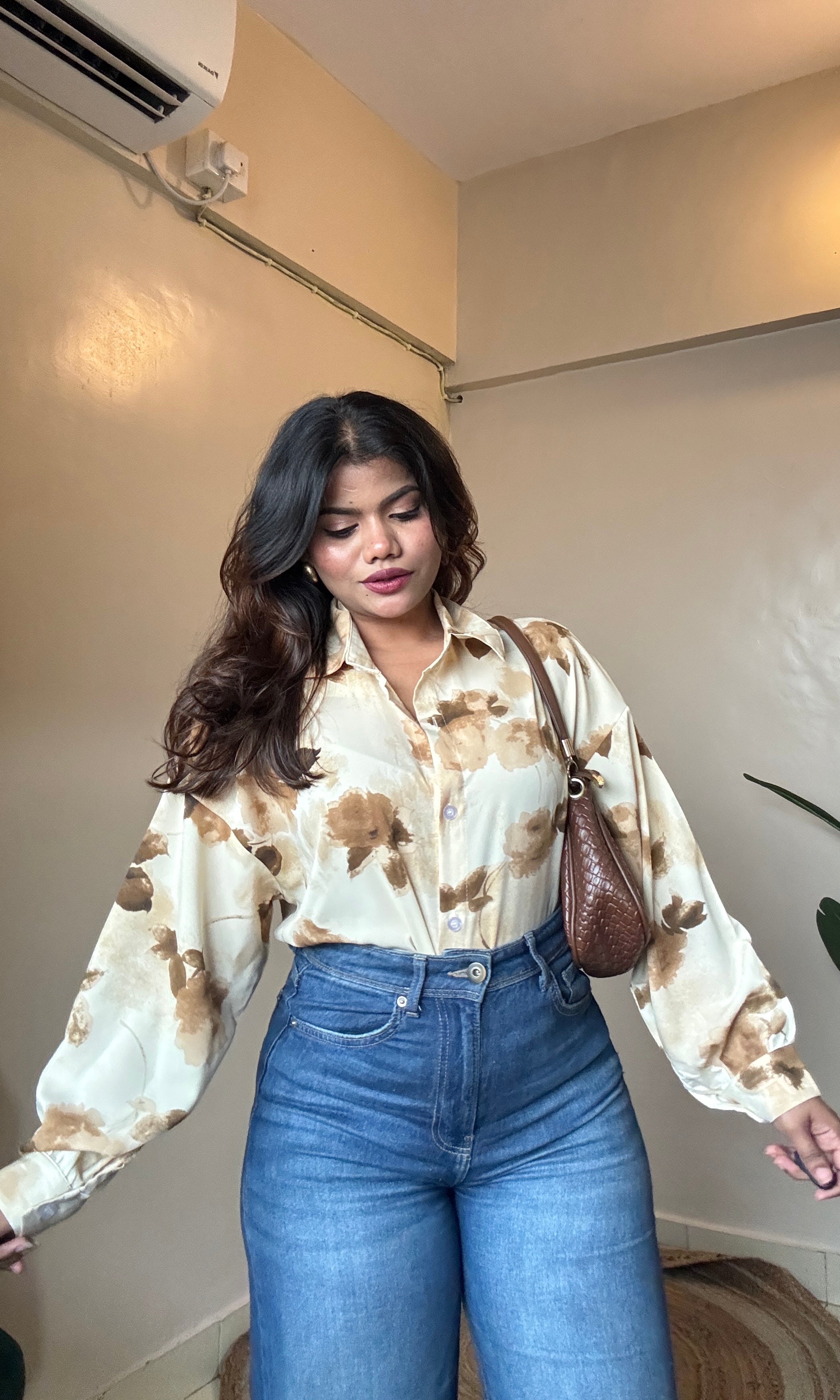 Beige Floral Printed Imported Shirt