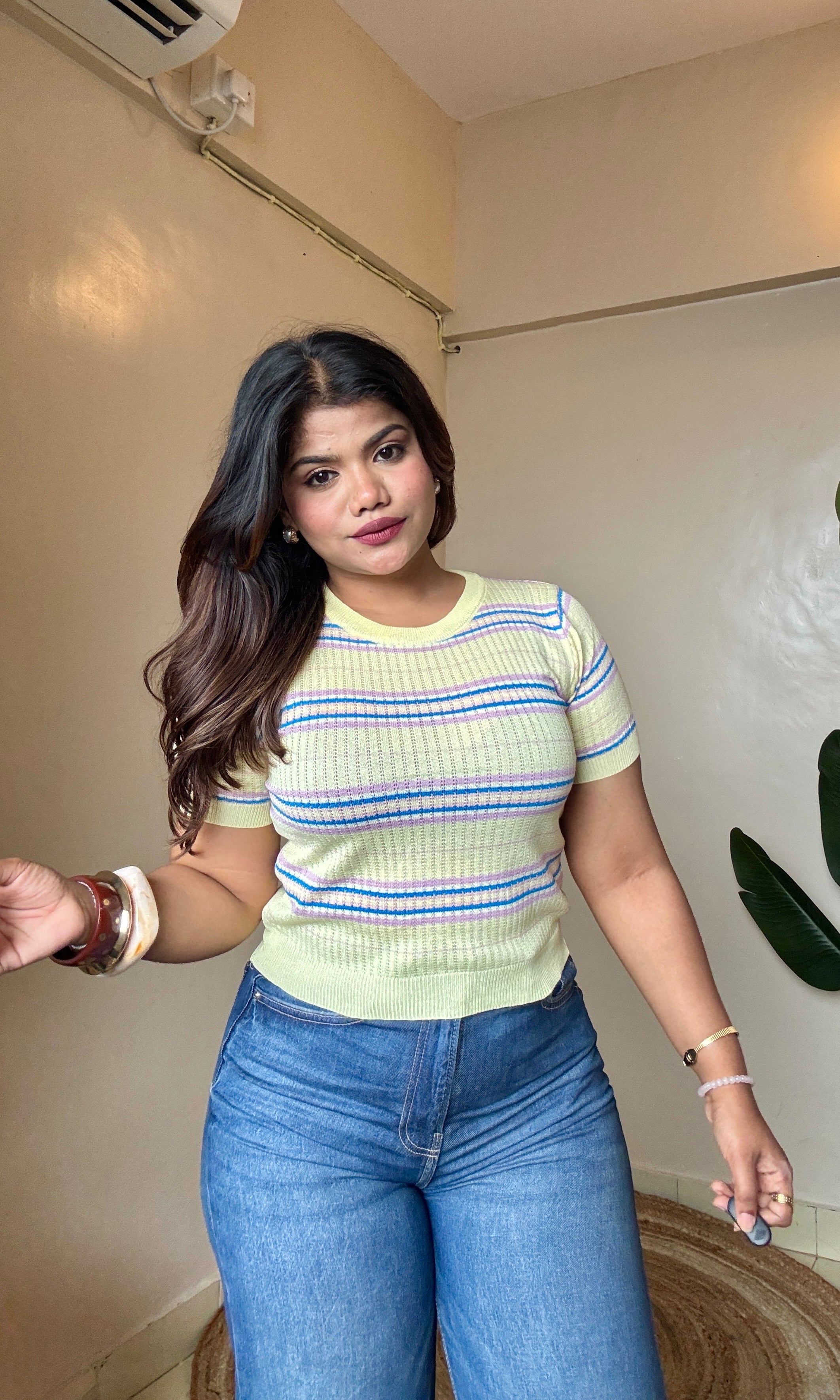 Round Neck Striped Crochet Top