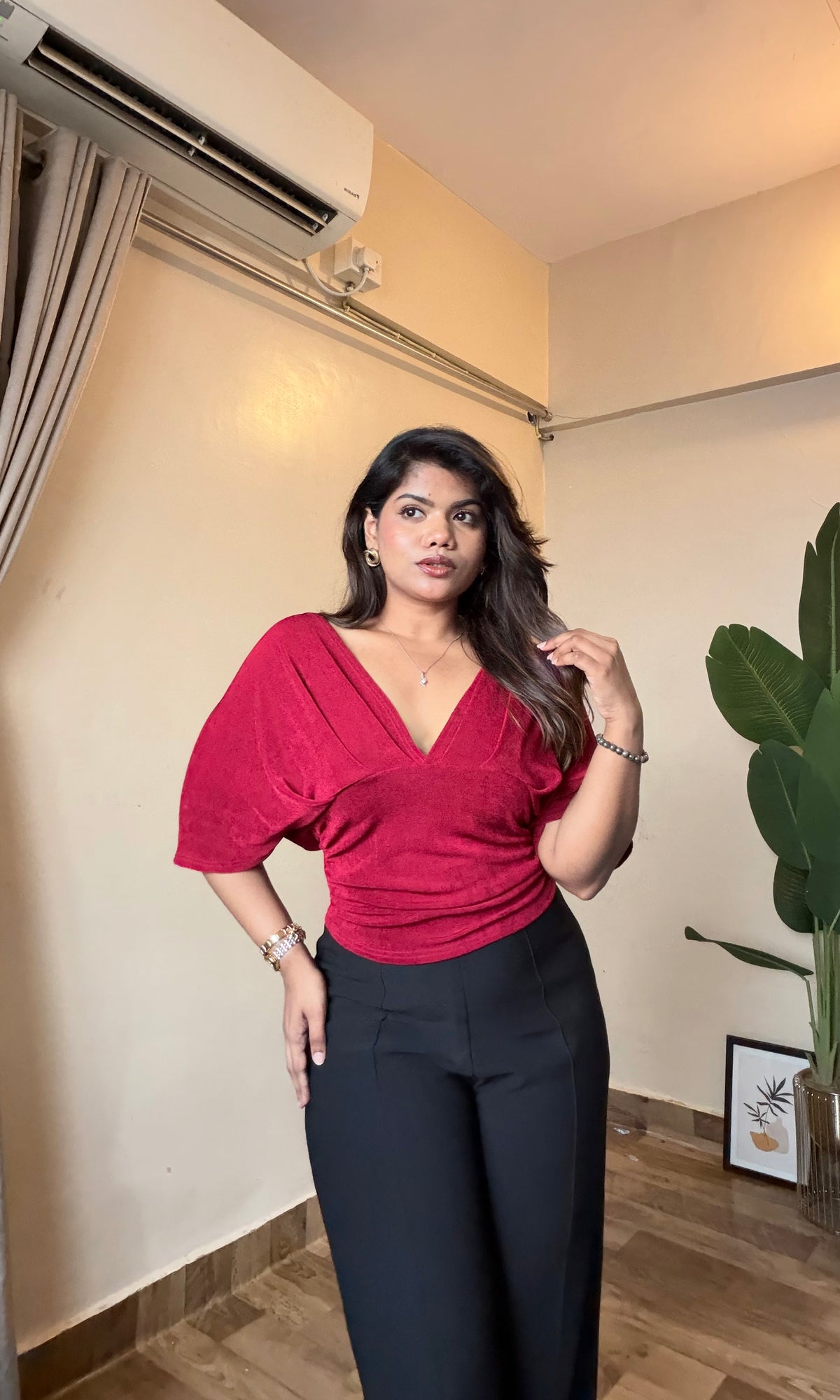 V Neck Batwing Sleeve Top