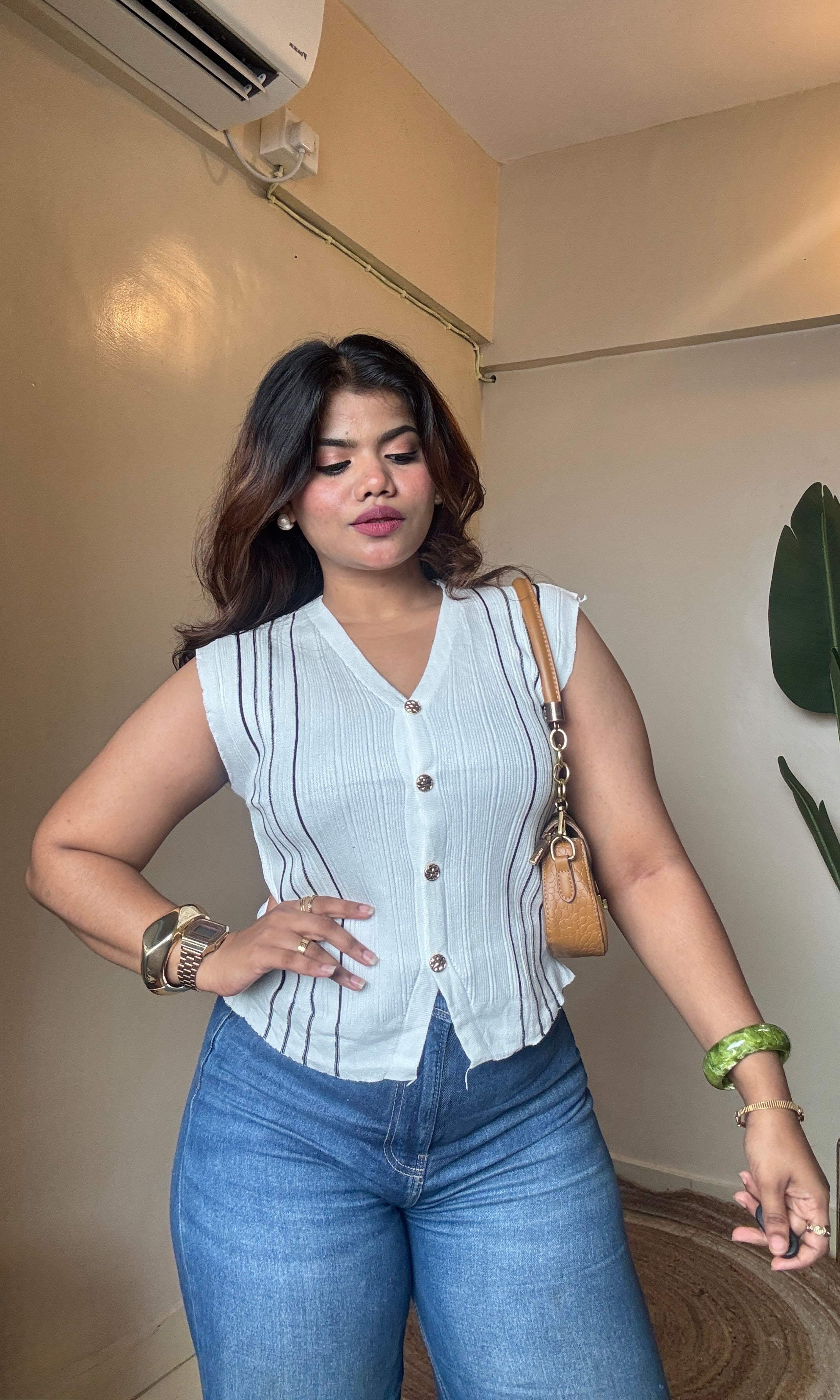 Vest-Coat Style Ribbed Top