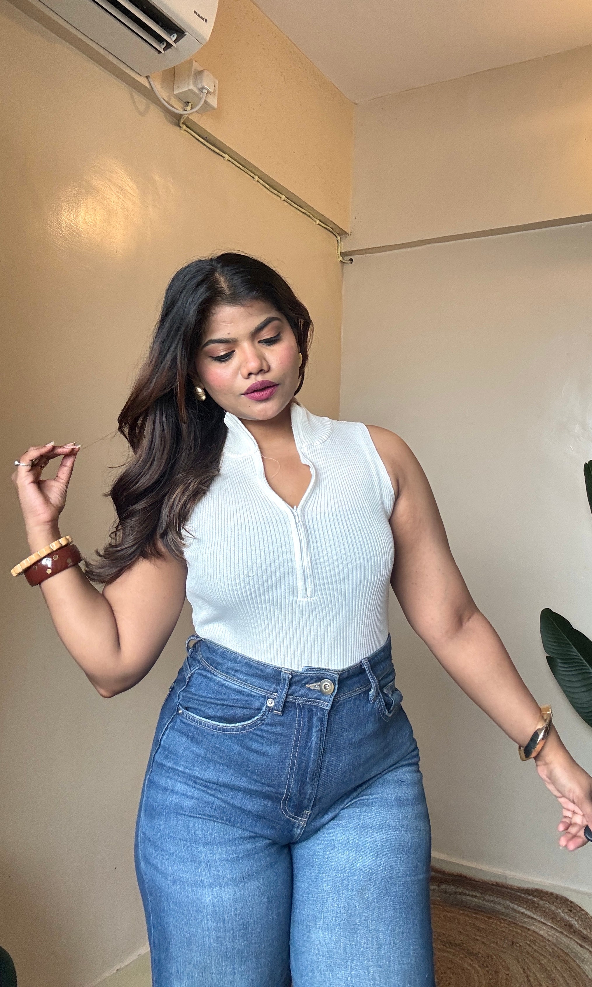 Zipper Mock Neck Top