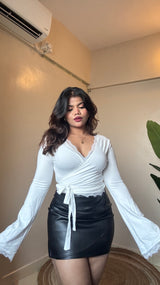 Wrap Body-Fitted Bell Sleeve Top #2675