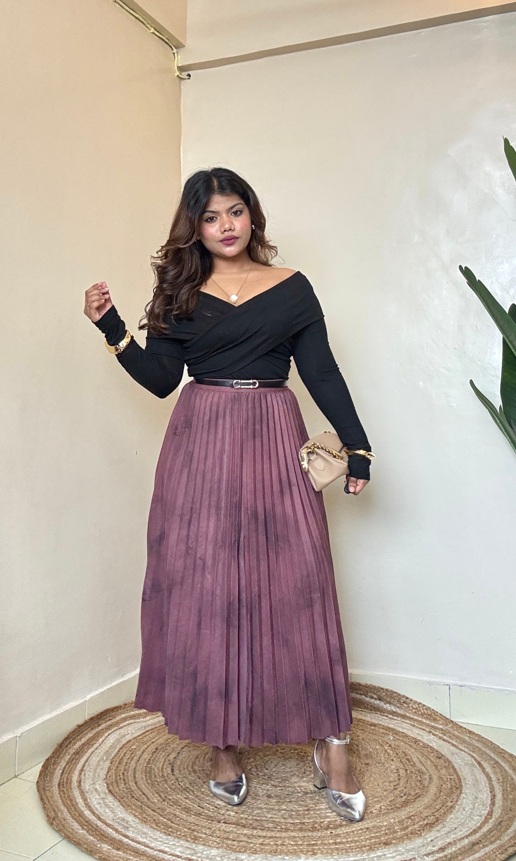 Blush Maroon Pleated Skirt