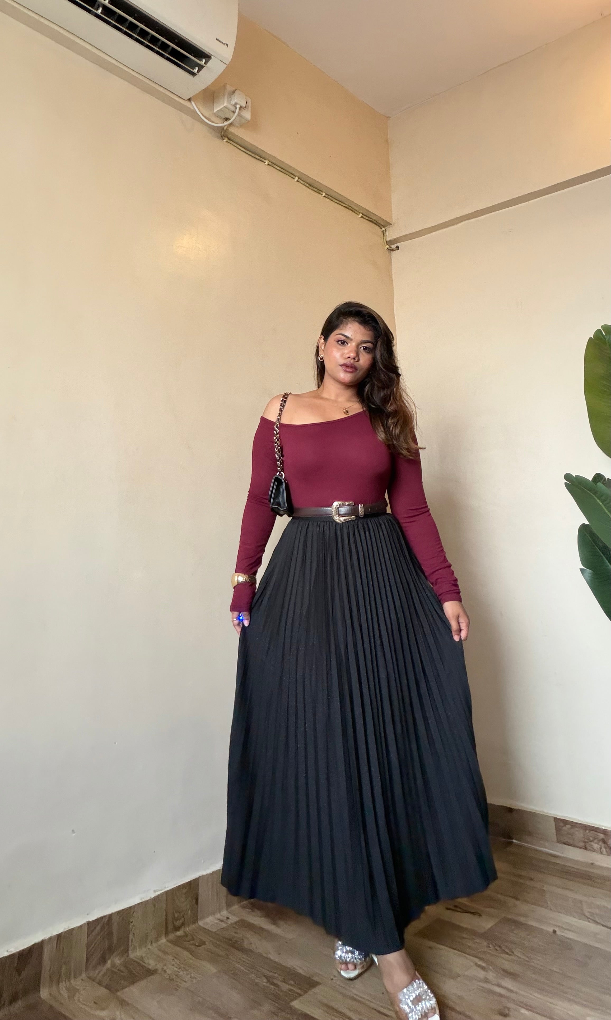 Premium Solid Sparkling Pleated Skirt