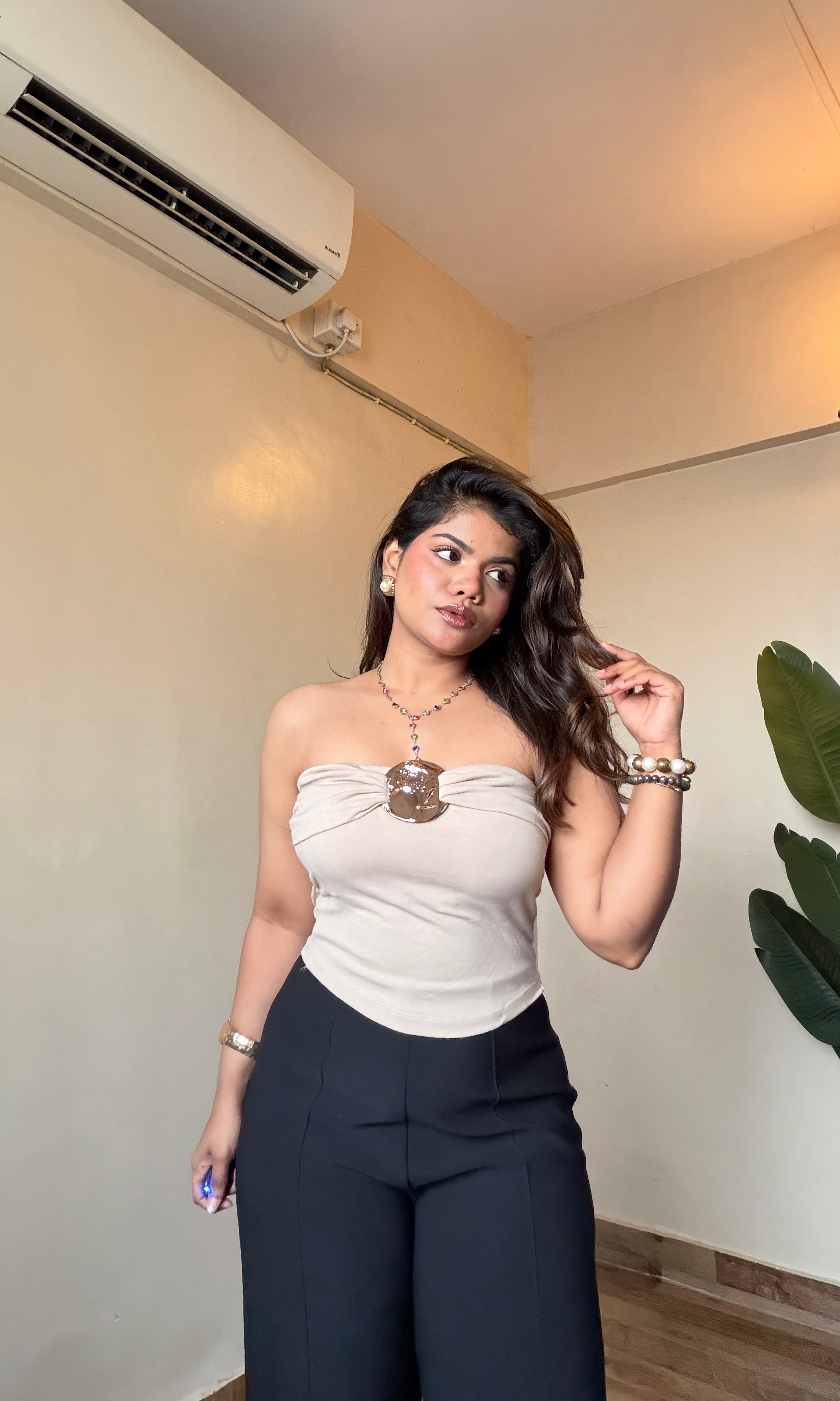 Strapless Tube Metallic Detail Top