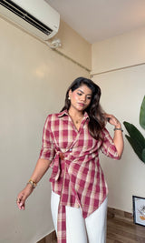 Checkered Wrap Tie-Up Shirt