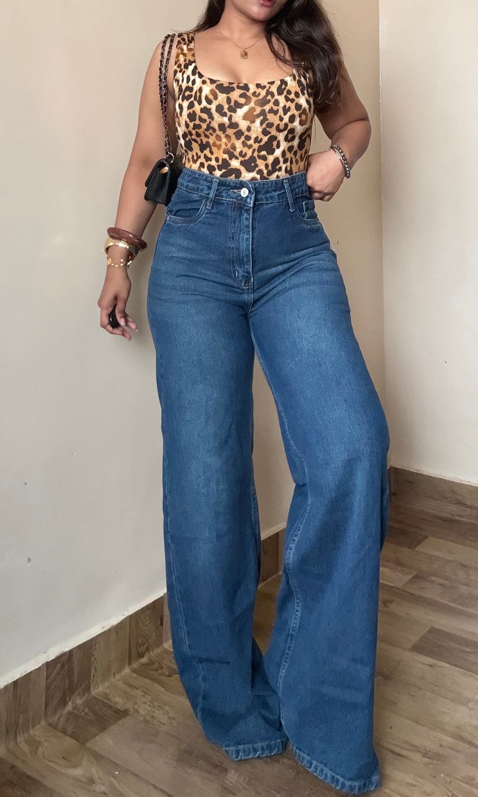 Blue High-Waist Wide Leg Jeans