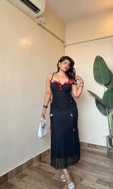 Noir Blossom Floral Sheer Dress