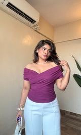 Wrap Crossover BodyFitted Half Sleeve Top #2179