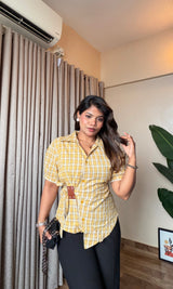 Checker Wrap Tie-Up Half Sleeve Shirt