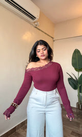 Lacy Asymmetric Off-Shoulder Top