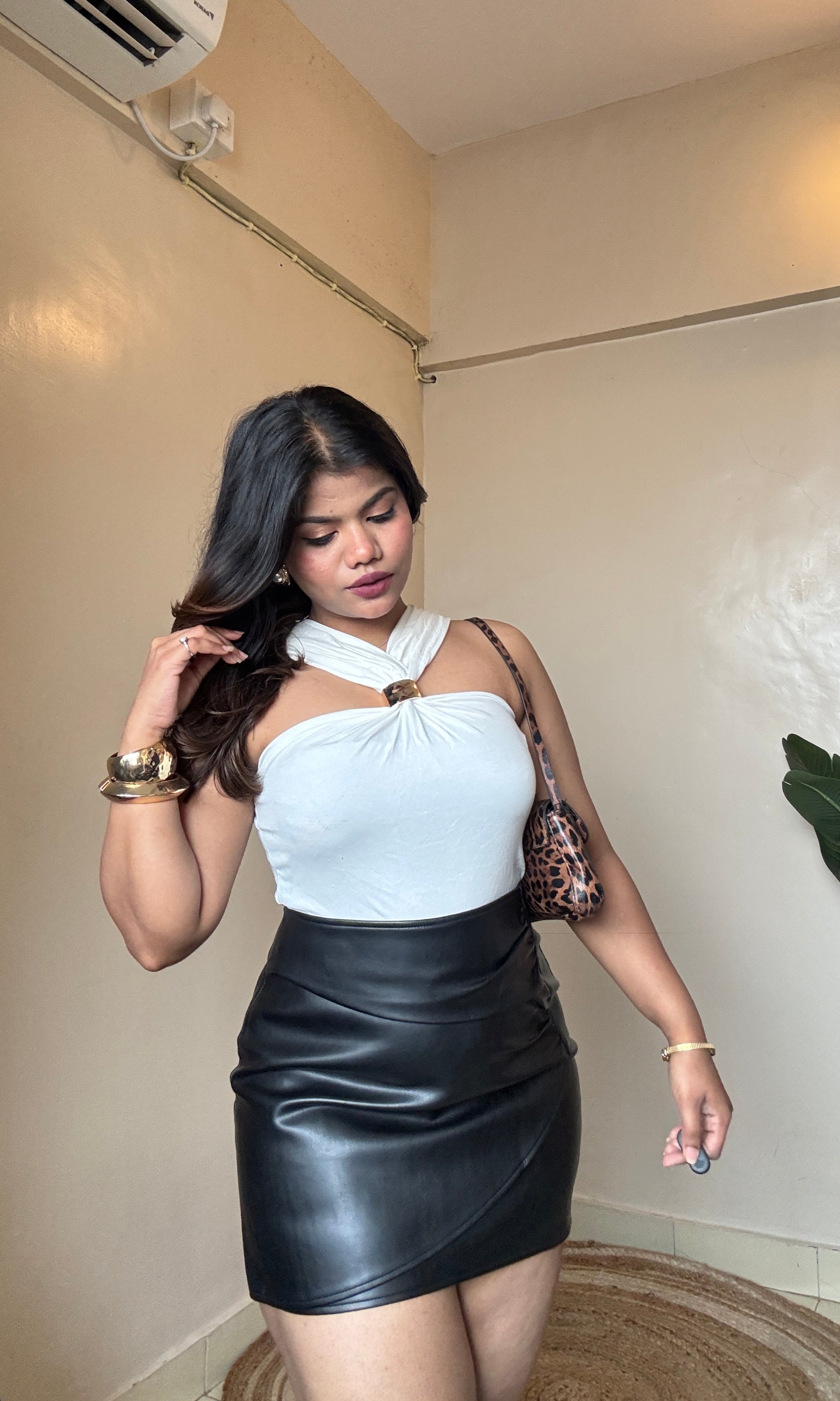 Golden Metallic Broch Halter Neck Top