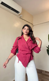 Side Wrap Snatched Striped Shirt