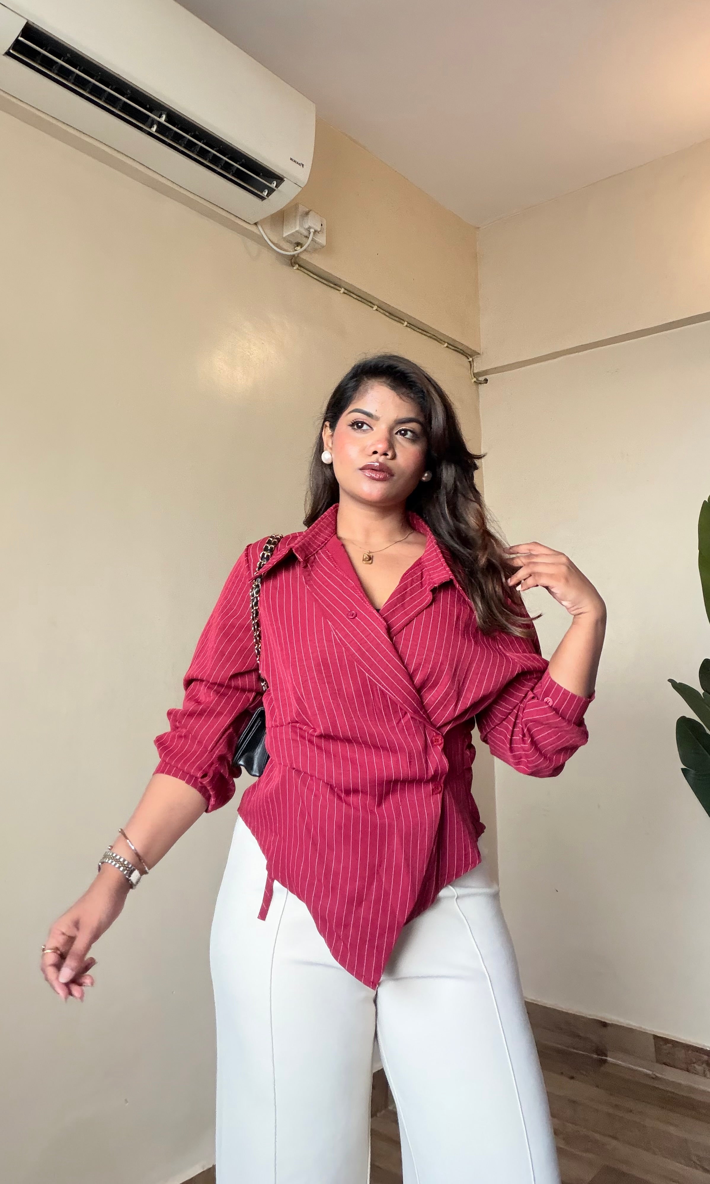 Side Wrap Snatched Striped Shirt