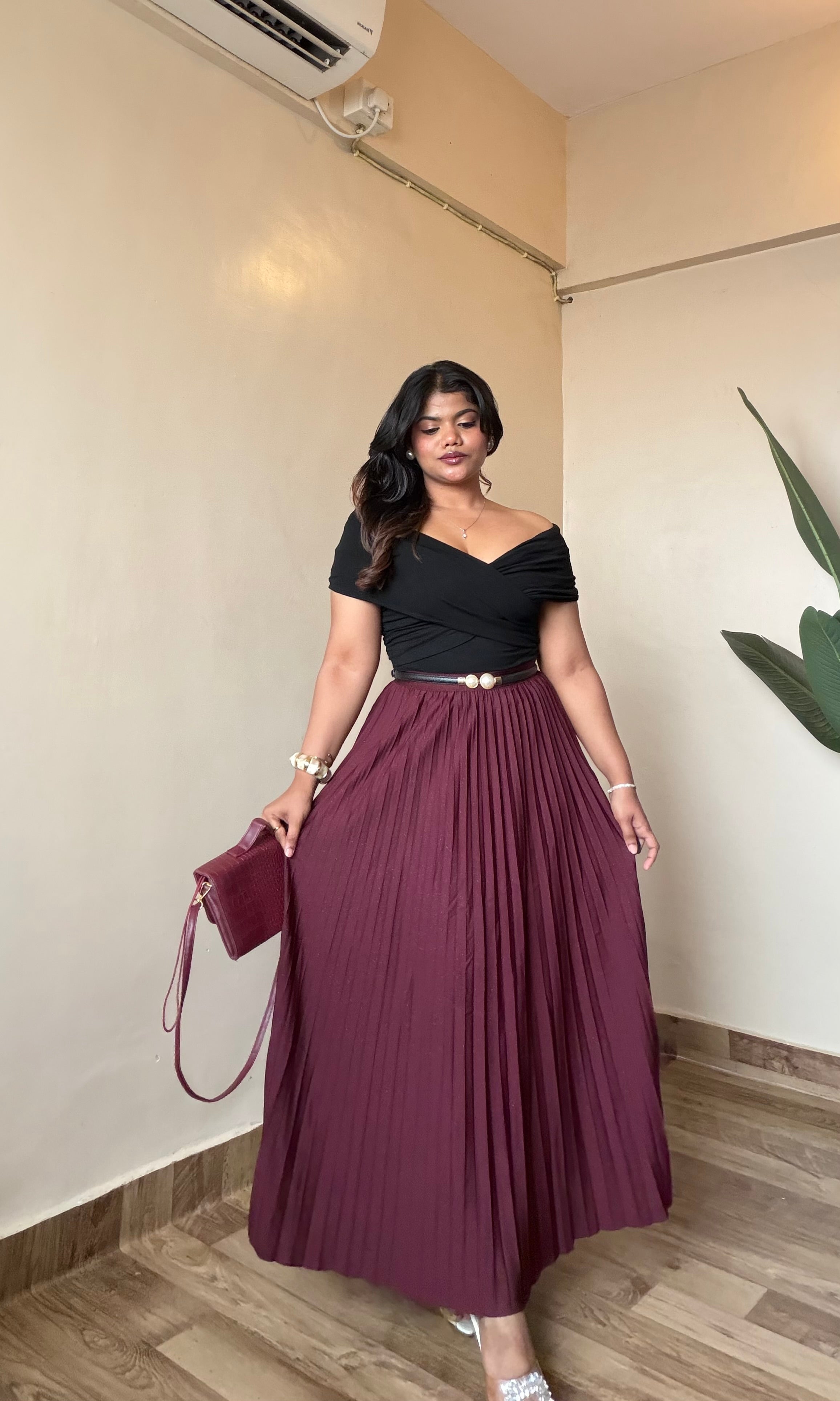 Premium Solid Sparkling Pleated Skirt